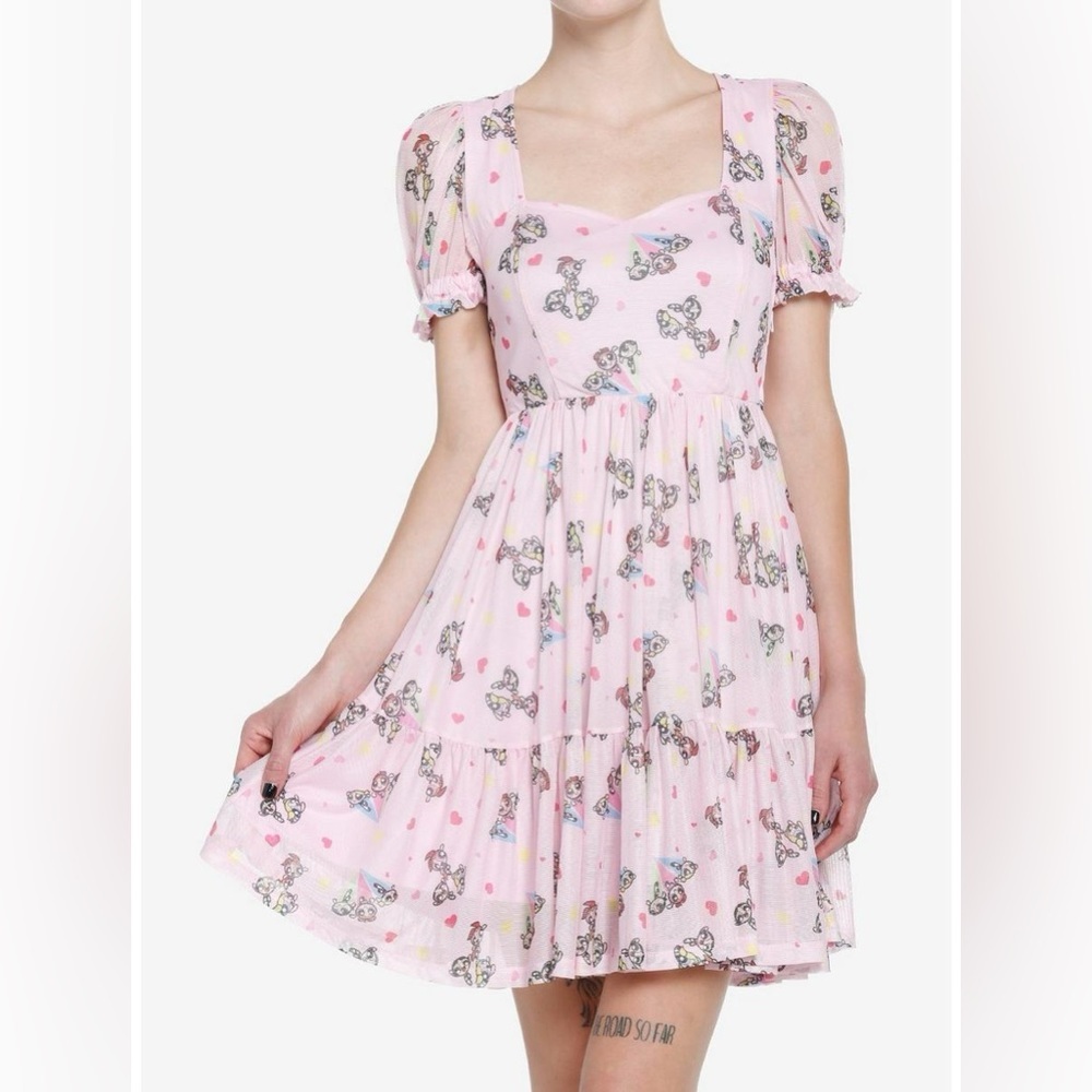Powder puff girls mesh puff sleeve ruffle tiered nwt